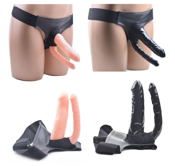 6.3" Double Ended Hollow Realistic Dildo Strap on Penis Sex Toy Lesbians Gays-Strap-On-Happy-Toys