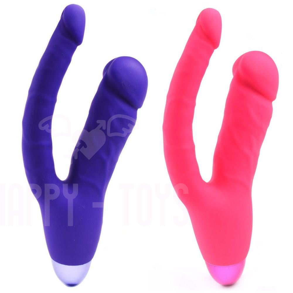 8.5" Womens Lesbian Double Anal Pussy Vibrator Rechargeable Sex Toy Waterproof-Happy-Toys