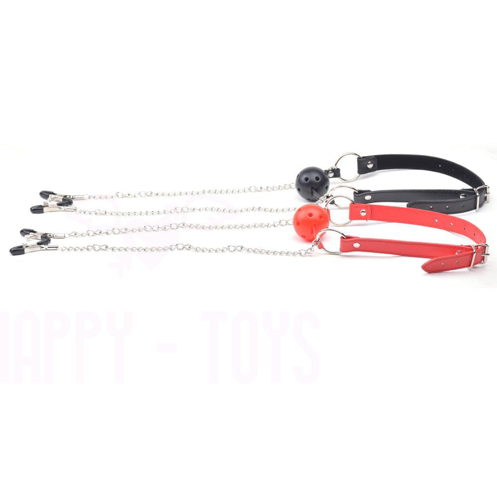 Sex Stimulator Breast Nipple Clamps Chain Clips Mouth Gag Steel BDSM Sex Bondage-Happy-Toys