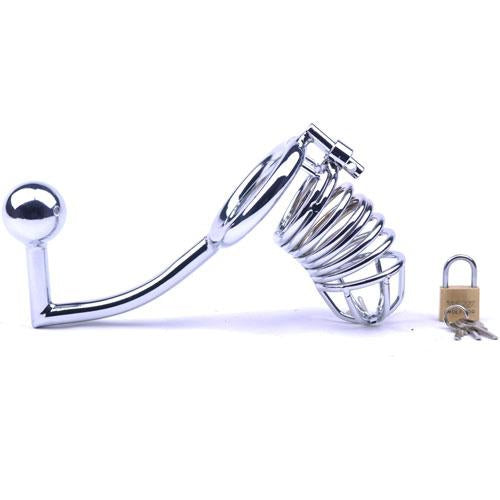 Male Chastity Device Metal Cock Penis Cage Adult Sex Toy Anal Hook Men Gays BDSM-Chastity Device-Happy-Toys-Silver-Happy-Toys