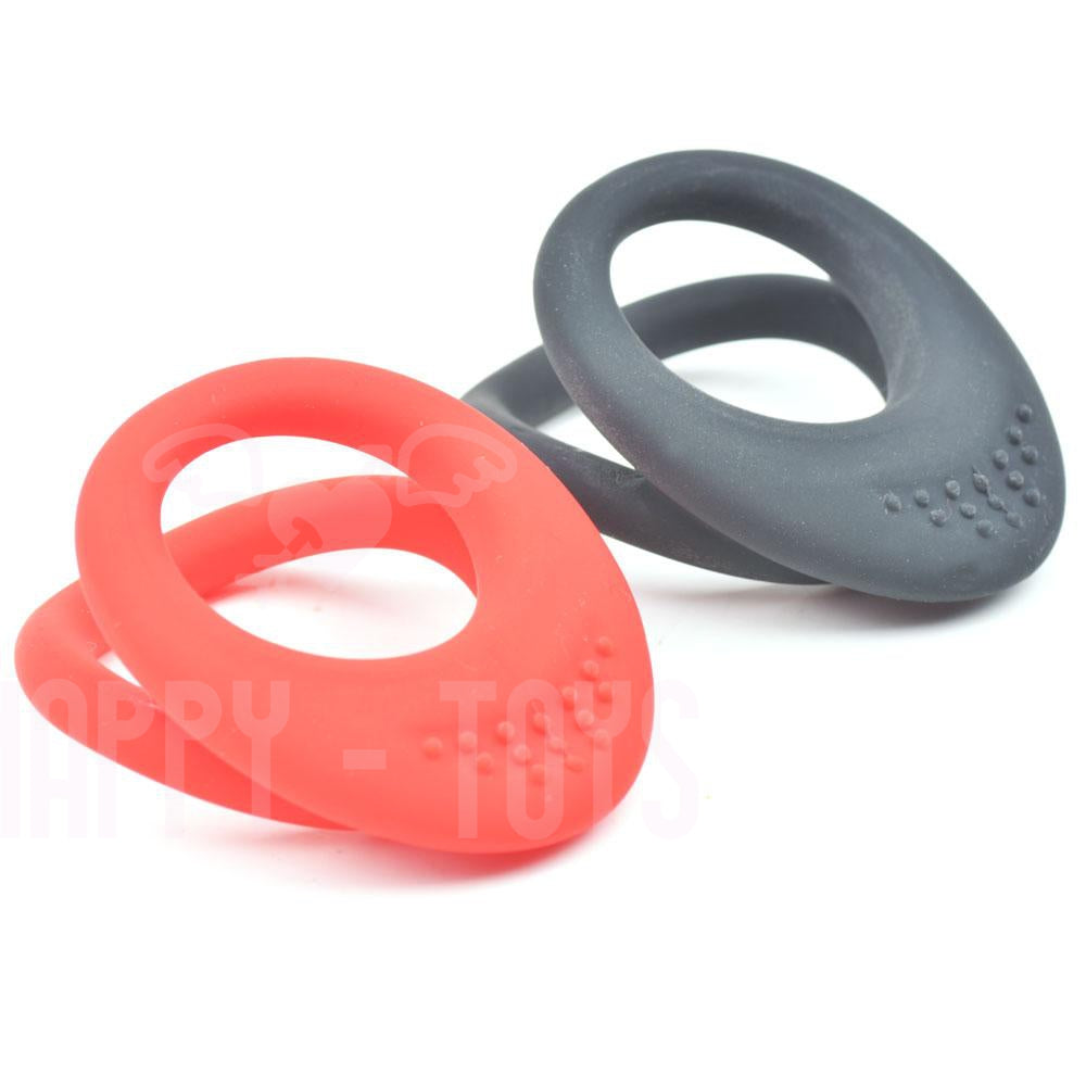 Mens Silicone Dual Cock & Ball Penis Ring Male Couples Adult Sex Toy Waterproof-Happy-Toys
