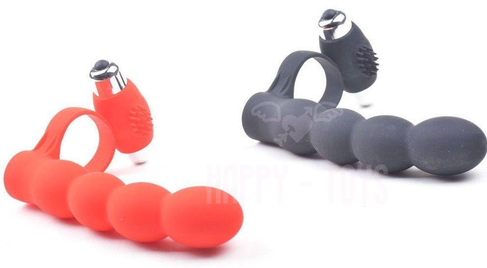4.7" Vibrating Cock Ring Anal Beads Dildo Butt Plug Vibrator Sex Toy Waterproof-Happy-Toys