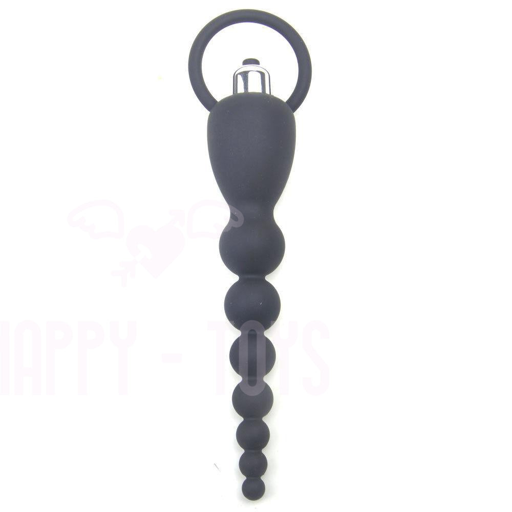 7.7" Vibrating Anal Butt Plug Beads Free Battery Adult Sex Toy Waterproof Gays-Anal Beads-Happy-Toys-Black-Happy-Toys