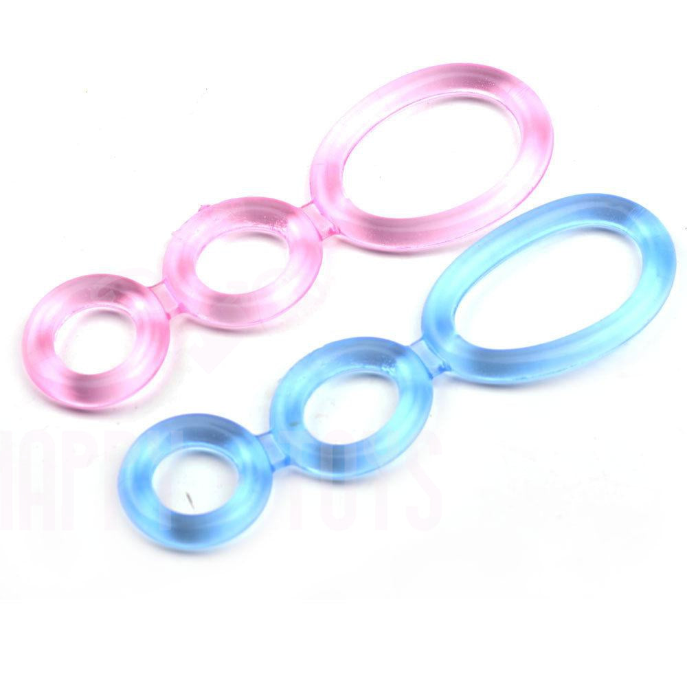 Triple Cock Ring Stretchy Penis Ring Cage Male Couples Mens Sex Toy Waterproof-Happy-Toys