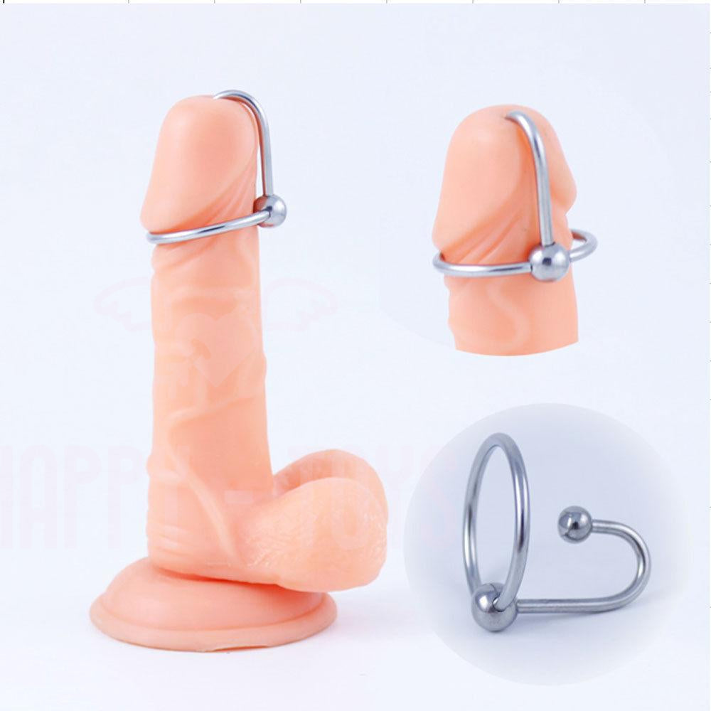 25mm Metal Penis Head Glans Cock Ring 2 Pleasure Balls Bondage Adult Sex Toy-Happy-Toys