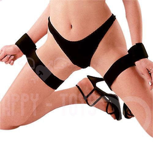 Fetish Thigh to Wrist Cuffs Bondage Restraints Leg Cuff Straps BDSM Role Play-Happy-Toys